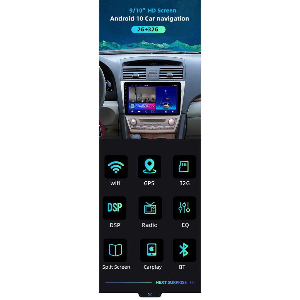 Head unit Android Dual DVR GPS DSP 9 inch Carplay Quad-core  Android 10 Dual DVR front and rear cam