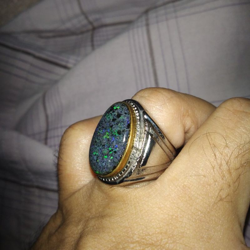 Cincin Kalimaya Black Opal Boulder Koral Jarong Hq Ring Monel Hand Made Kode Ba 039 Nett