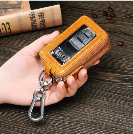 Dompet Remot Gantungan Kunci Mobil Motor Kulit Asli Double Zipper Car Key Case TP-9009 ORIGINAL IMPORT