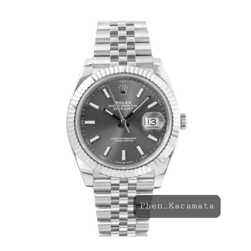 JAM TANGAN PRIA ROLEX DATEJUST 41MM OYSTER PERPETUAL JUBILEE DARH RHODIUM DIAL SWISS