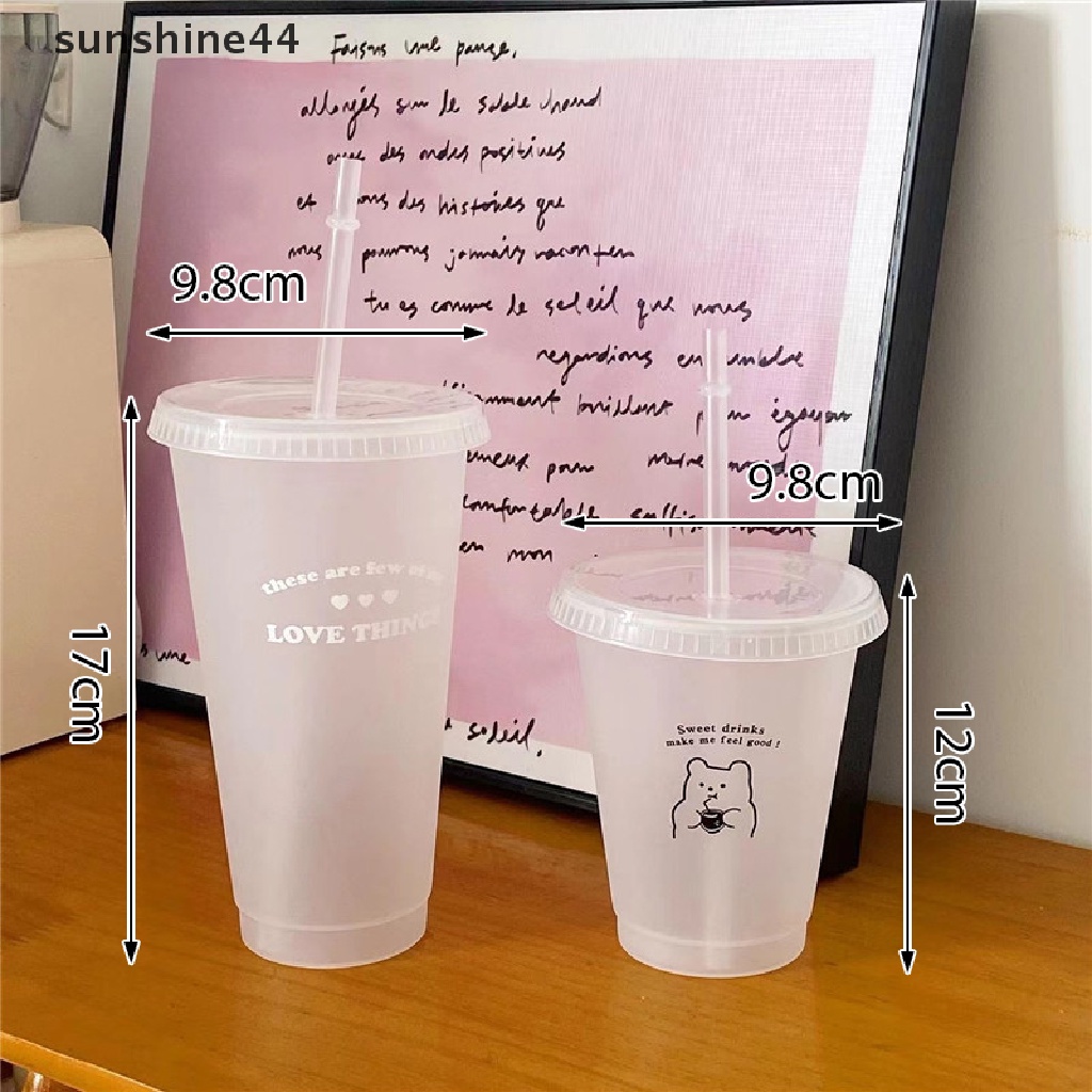 Sunshine Botol Air Minum / Kopi Bahan Plastik Dengan Tutup + Sedotan Reusable