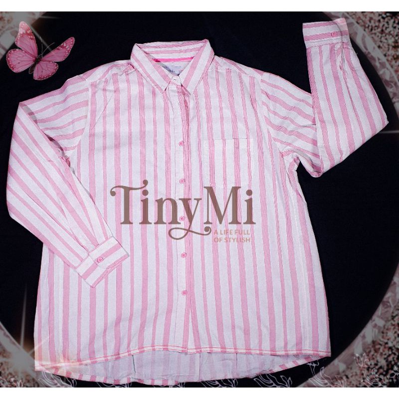 KEMEJA WANITA MOTIF GARIS MERK NEVADA ORI PINK PUTIH SUPER GEMAS