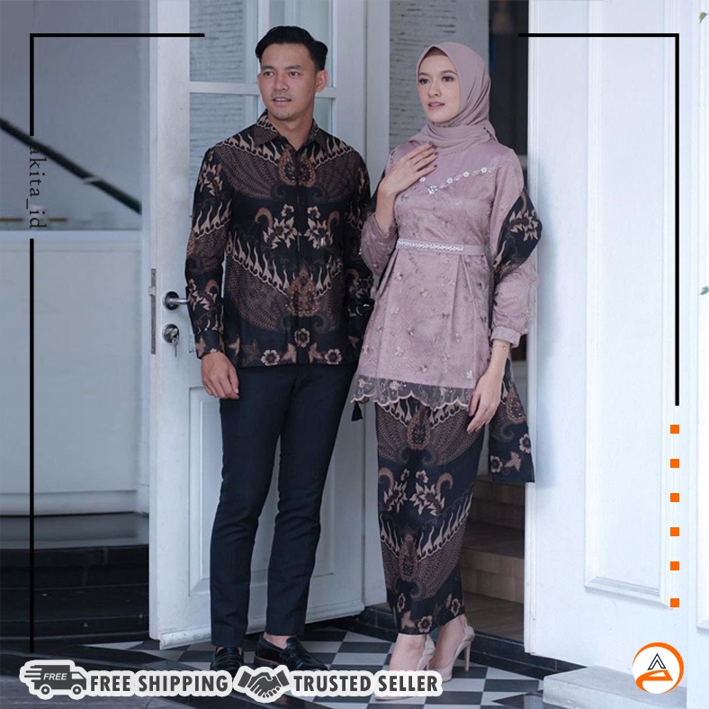Jual Set Couple Arunika Brown Batik Couple Kebaya Modern Kebaya Tunangan Lamaran Baju Wisuda