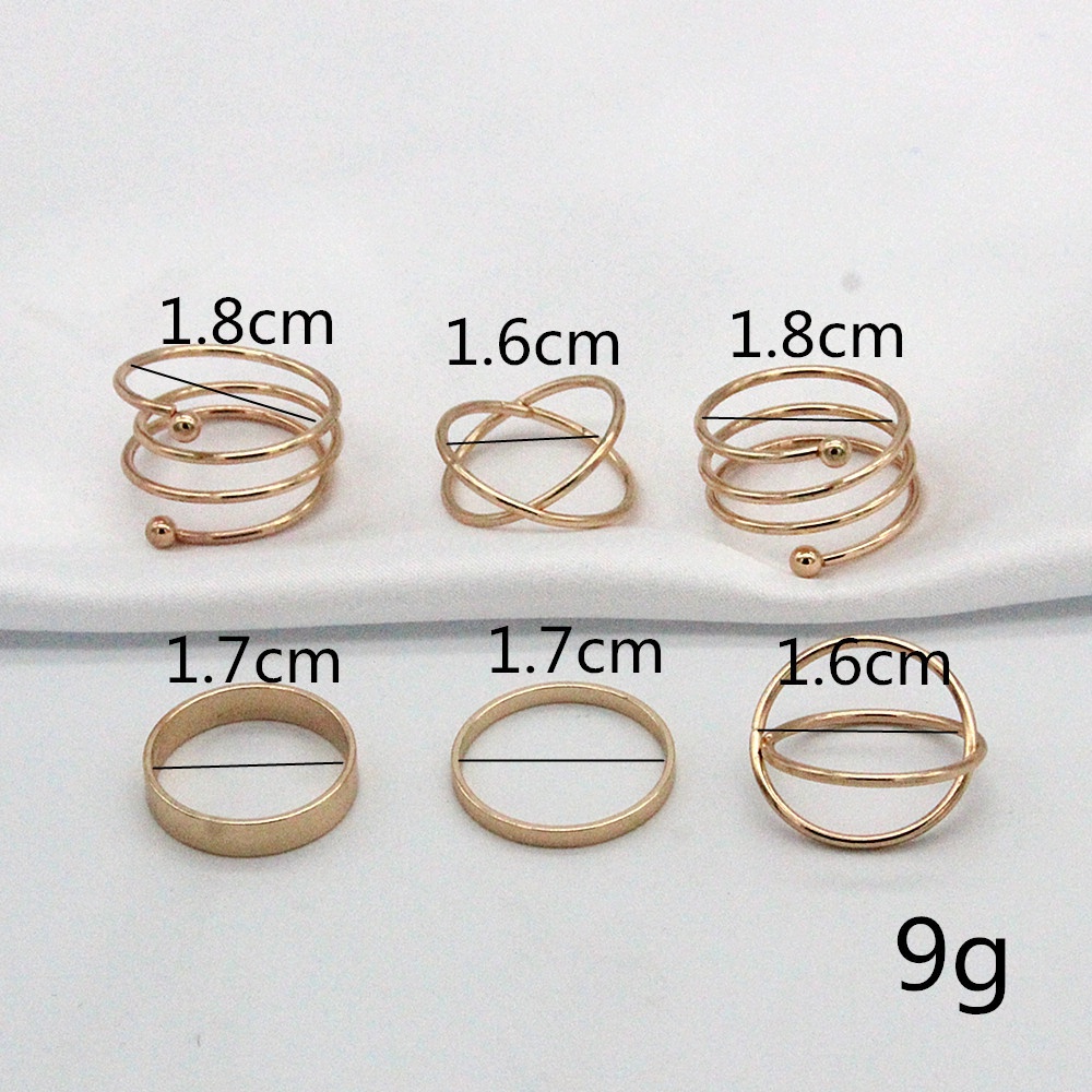 Korean version of the new geometric circle circular cross spring combination joint ring set of 6 210807