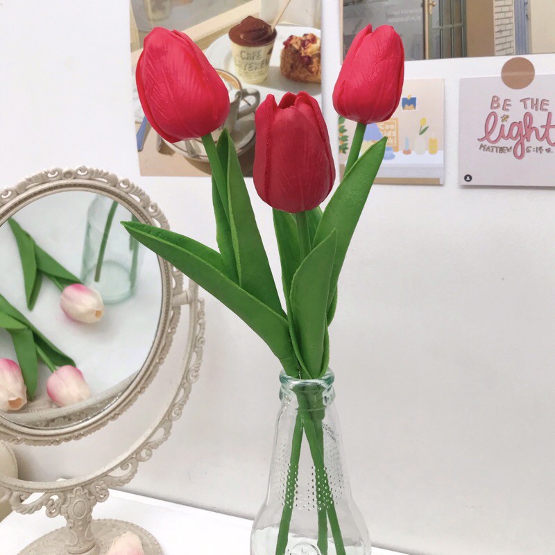 Bunga Tulip Latex Import Real Touch bunga Dekorasi Bunga Artificial Tulip Besar-Merah