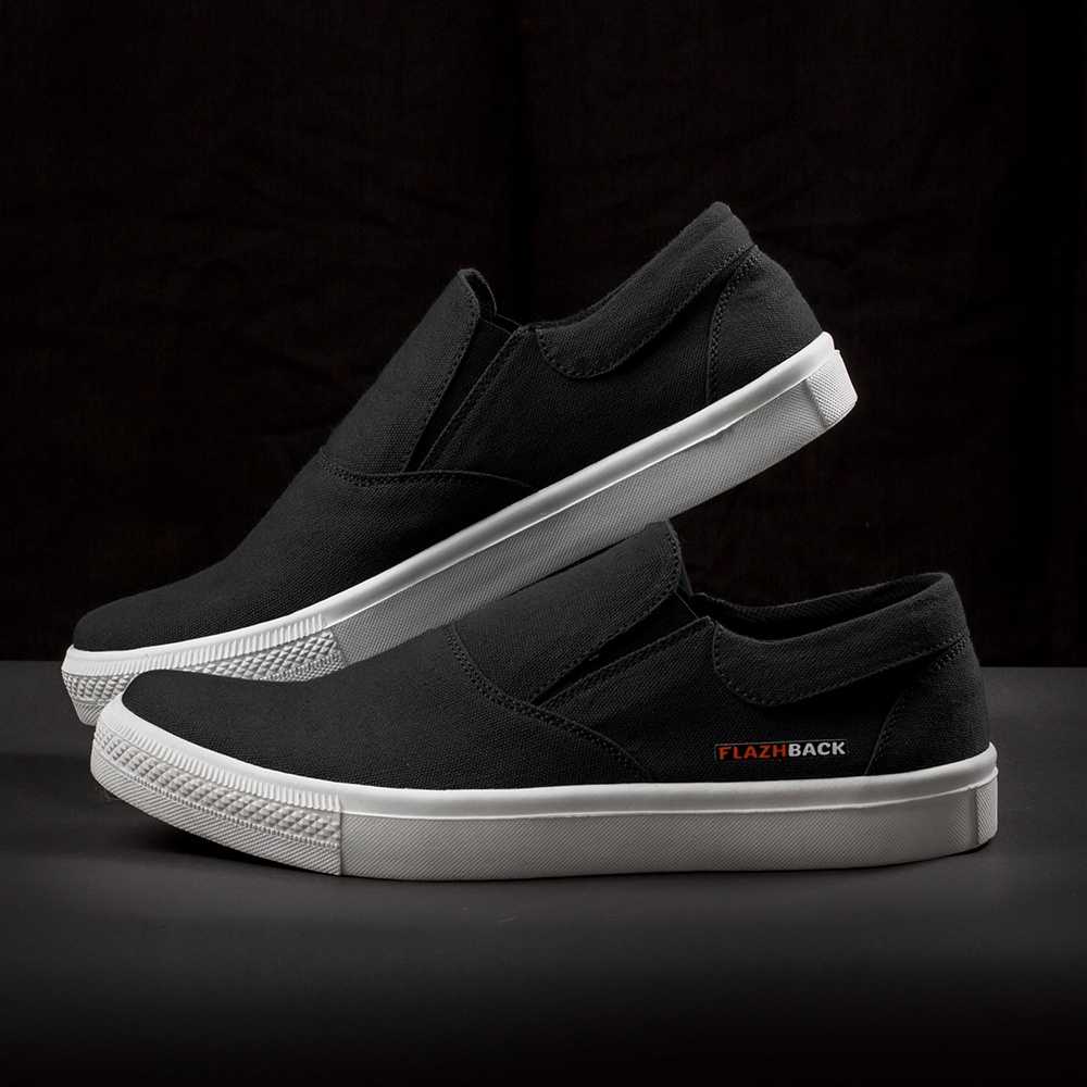 OWL BLACK |ManNeedMe x FLAZHBACK| Sepatu Sneakers Pria Casual Slip On Kanvas ORIGINAL