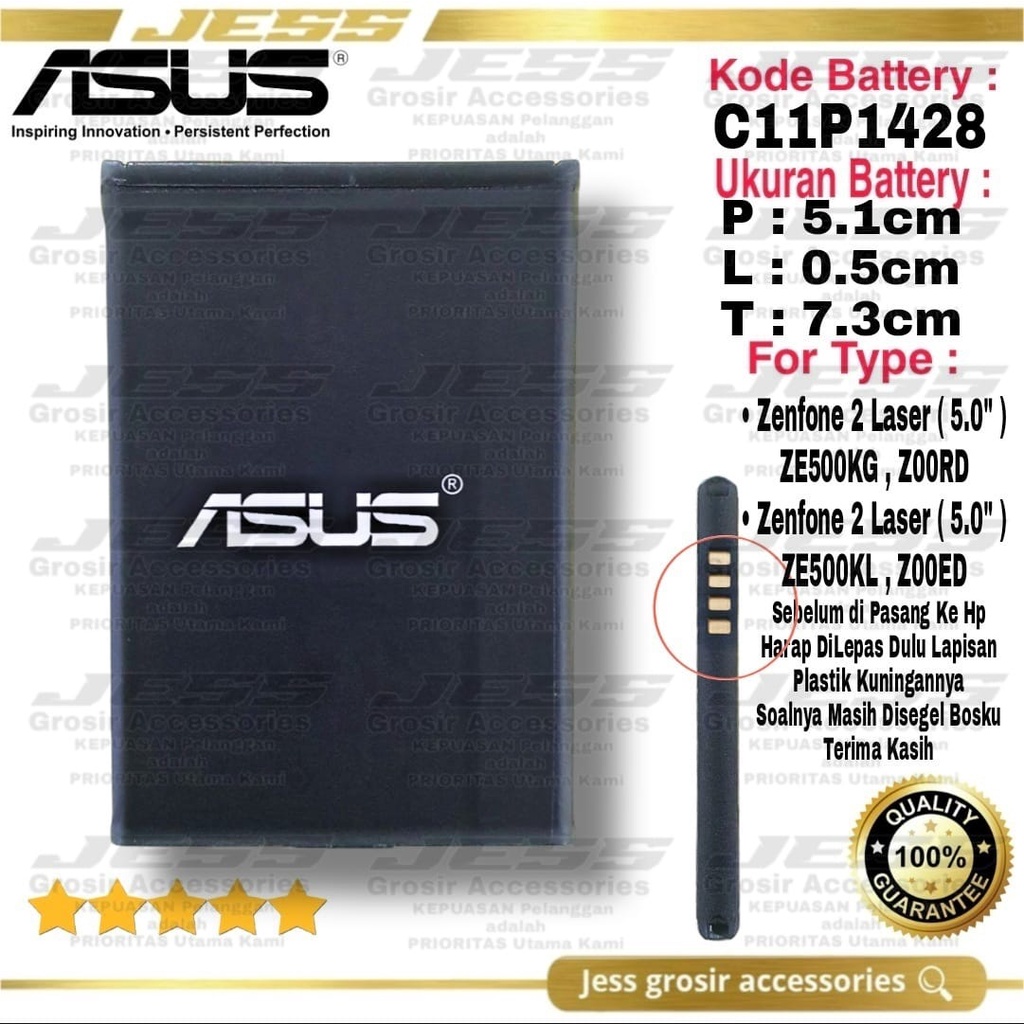 Baterai ASUS Zenfone 2 Laser 5.0 Inchi ZE500KL Z00ED ZE500KG Z00RD Kode Battery C11P1428 Original