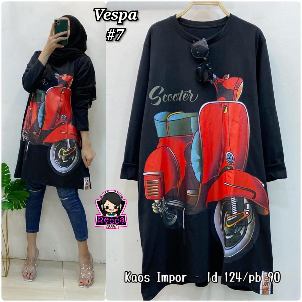 TUNIK WANITA JUMBO TERBARU VESPA #7 SCOOTER KAOS IMPORT LD 124 PB 90 BIGSIZE XXXL ORI RECCA KEKINIAN
