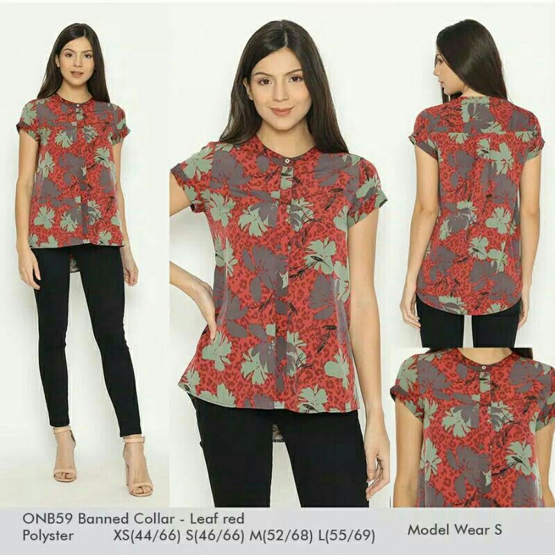 Old Navy V-Neck Cotton Blouse -Atasan Wanita Motif Floral  Lengan Pendek Original Branded