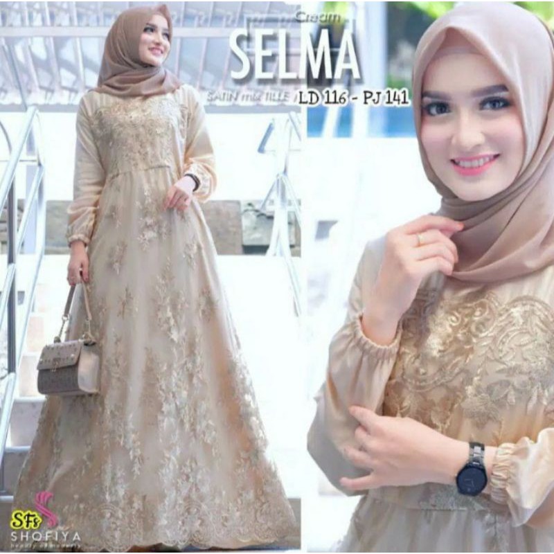 Size L XL XXL / Gamis Muslim Farasya /Maxy Brukat SELMA Tulle Premium Jumbo Murah