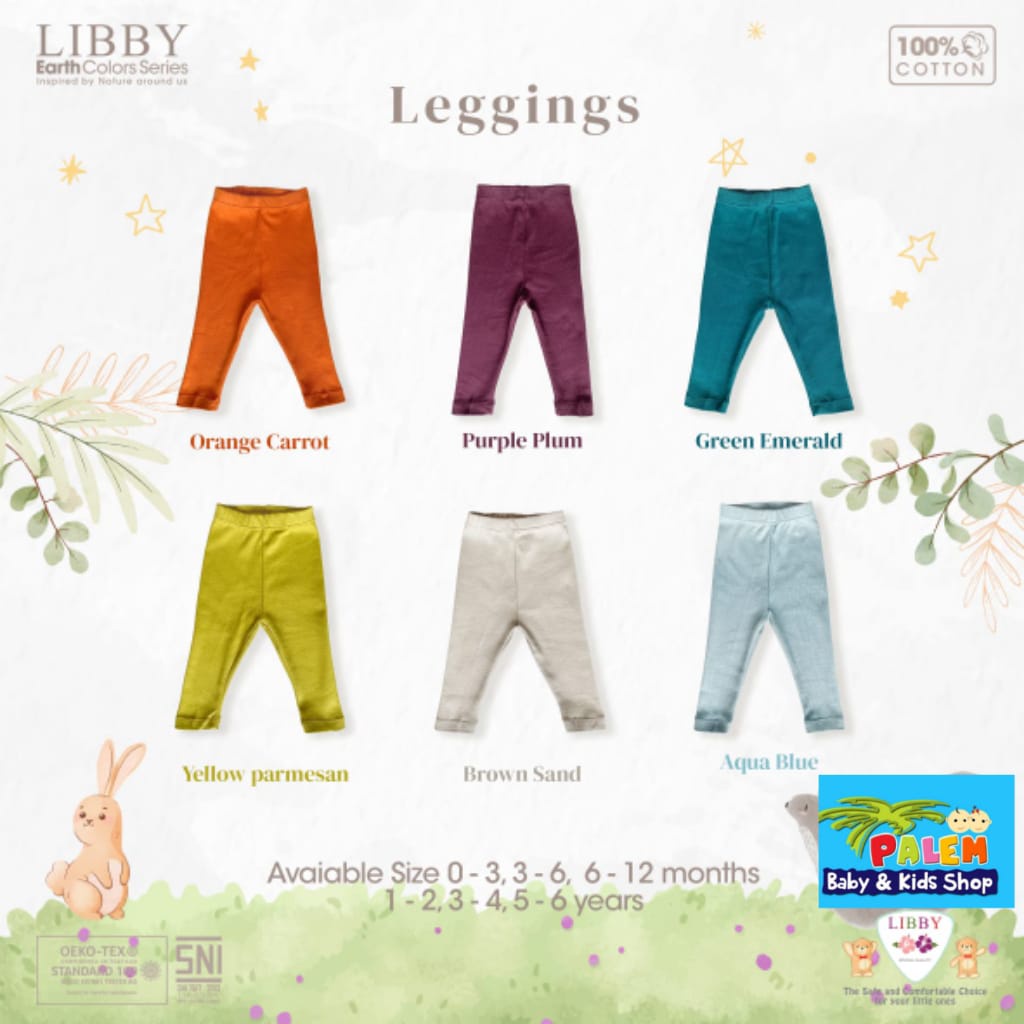 Libby 1 Pcs Legging Bayi Earth Color New Born / Anak 100% Cotton 0-3,3-6,6-12 Bulan 1-2,3-4,5-6 Tahun  (1pcs/pack)