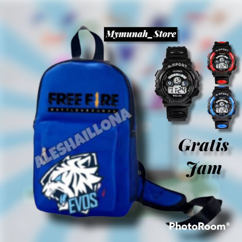 WAISTBAG/Tas selempang/tas bahu/tas pinggang anak laki-laki karakter FREE FIRE/gratis jam sport anak