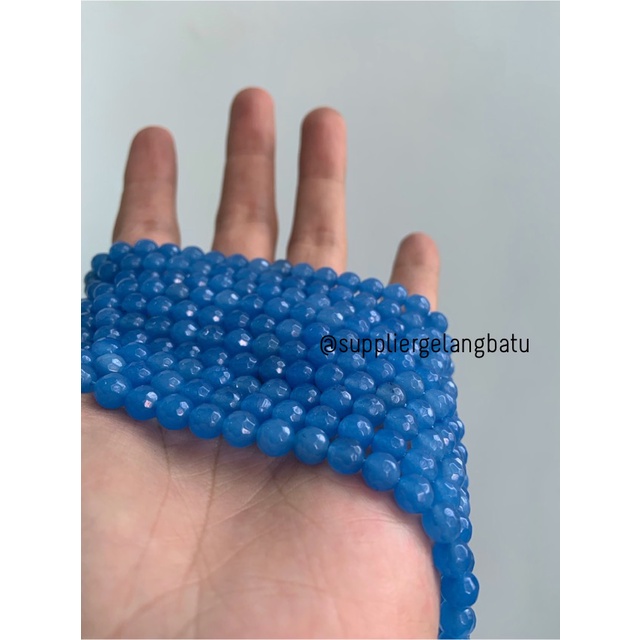 batu AGATE BIRU FACETED BEADS 6mm cutting blue bahan gelang kalung