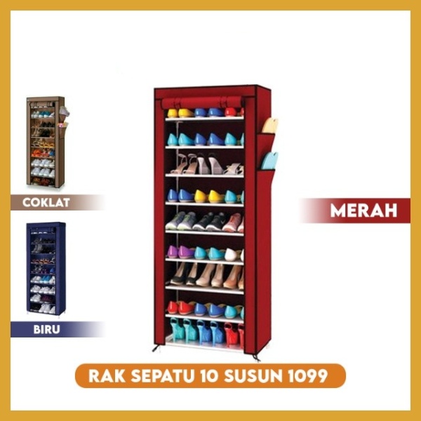 PROMO Rak Sepatu Kain Portable Ada PENUTUP ANTI DEBU Susun Shoes Rack TYPE1099 TERMURAH BISA COD