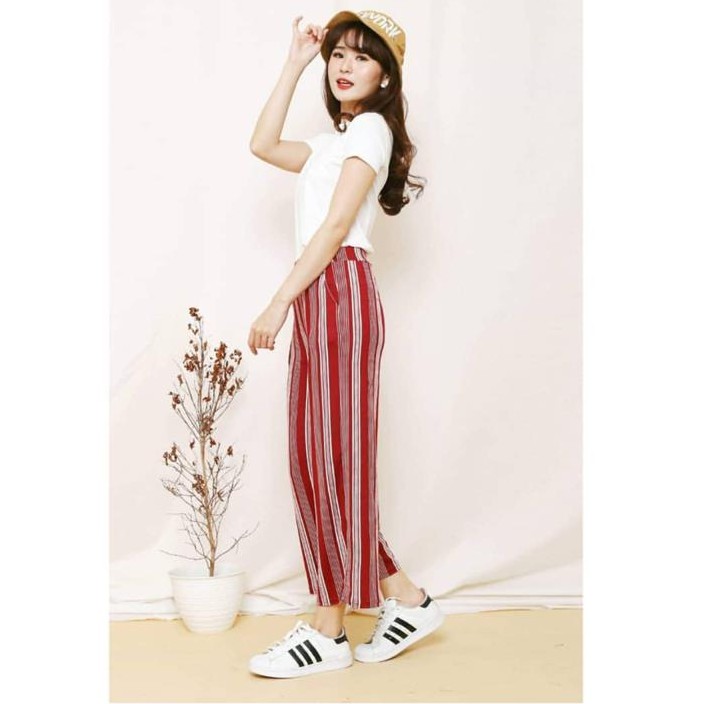 CELANA KULOT MOTIF GARIS MERAH MAROON