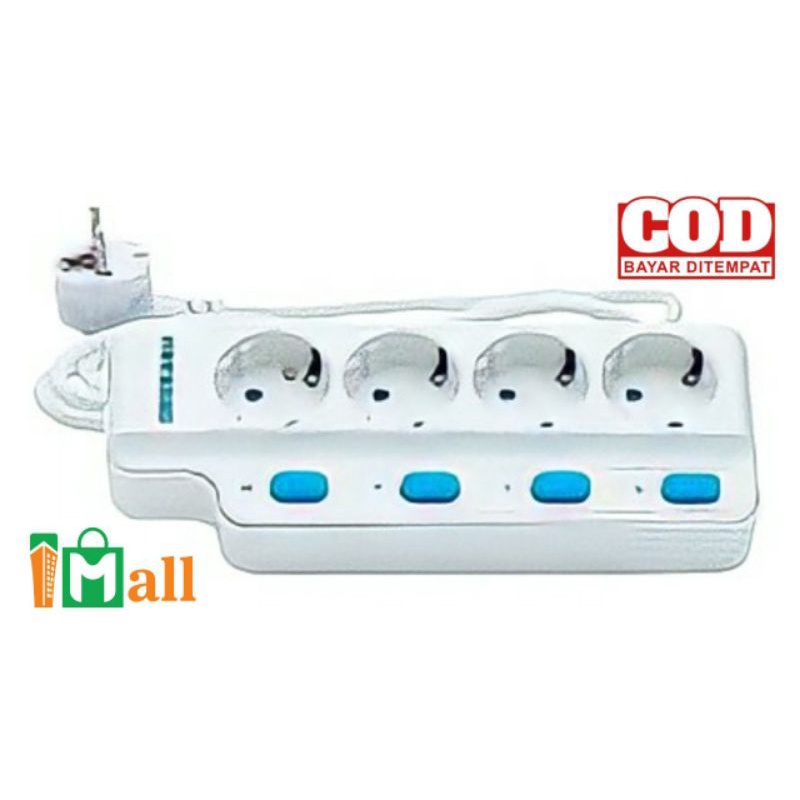 Stop Kontak SHUKAKU Premium 4 Lubang + 4 Switch Putih - Panjang Kabel 1,5 Meter 16A - 250V