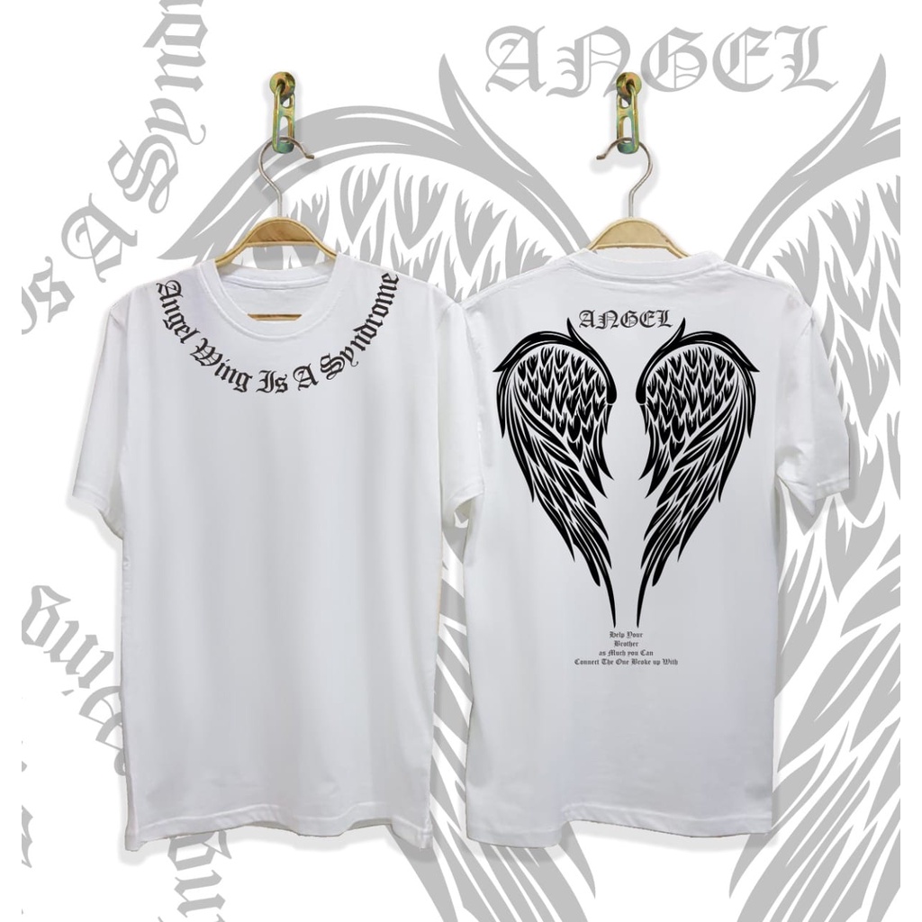 Kaos Keren Distro Pria Murah Angel Sayap Oblong Putih Pendek Terbaru Motif Sablon Bergambar