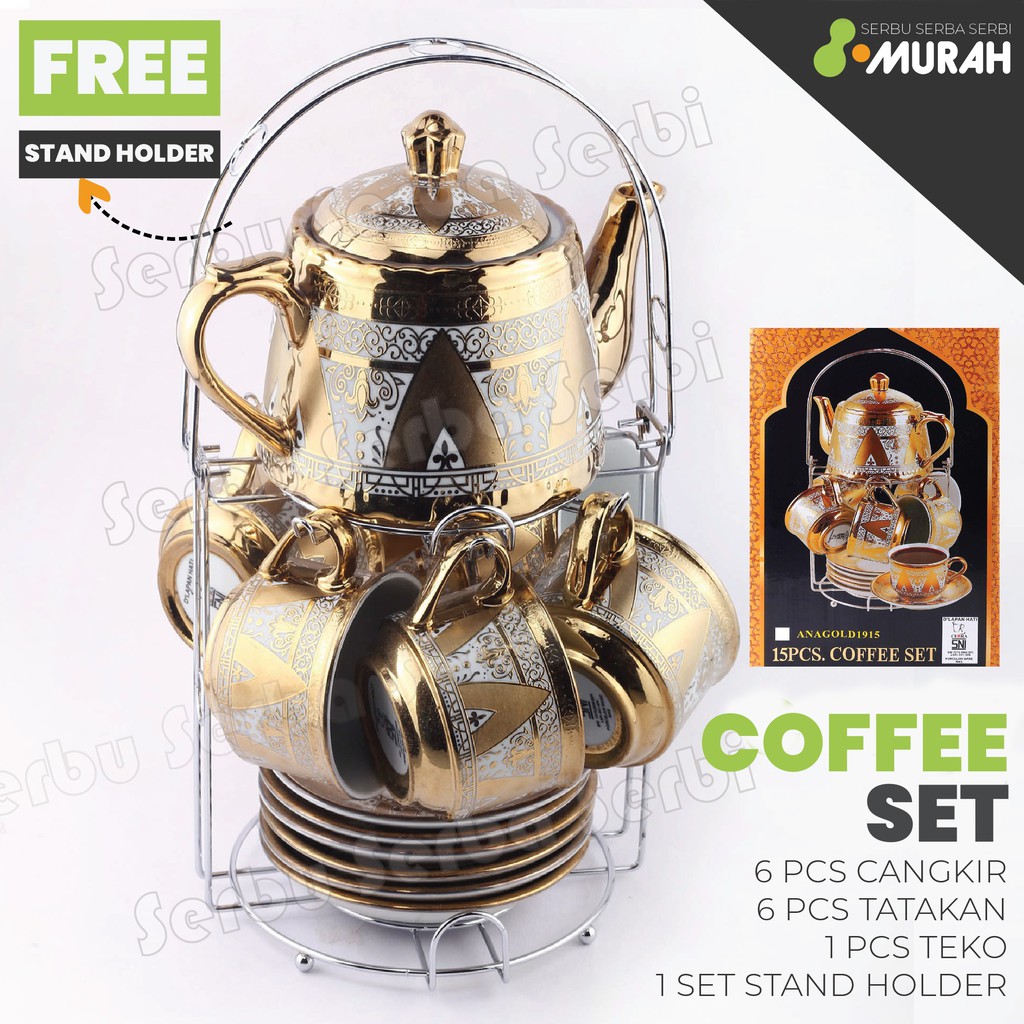BISTRO ANAGOLD - TEA SET WITH STAND / CANGKIR KOPI SET PIRING TATAKAN + TEKO + STAND HOLDER
