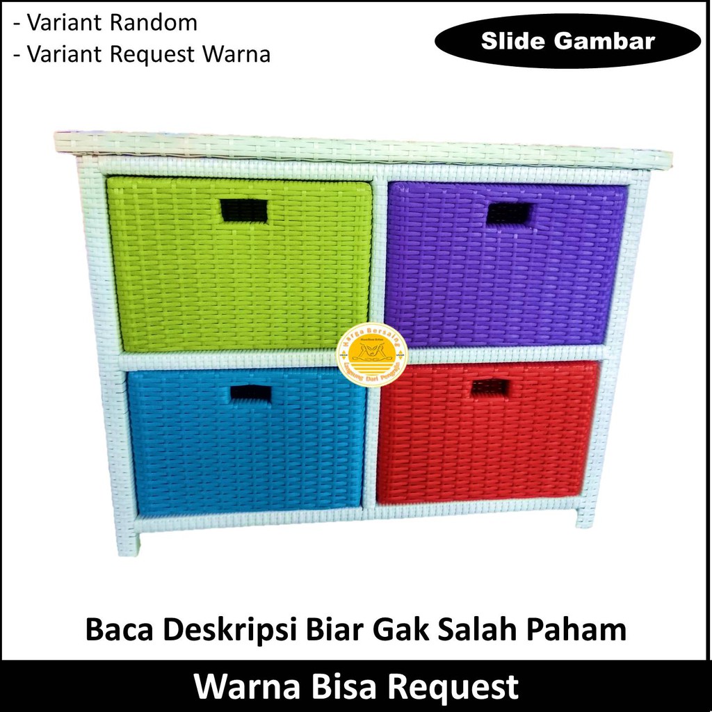 Lemari Rotan 4 Laci - Lemari Laci 4 Bahan Rotan Sintetis - Lemari Anak - Lemari Baju - Lemari Pakaia