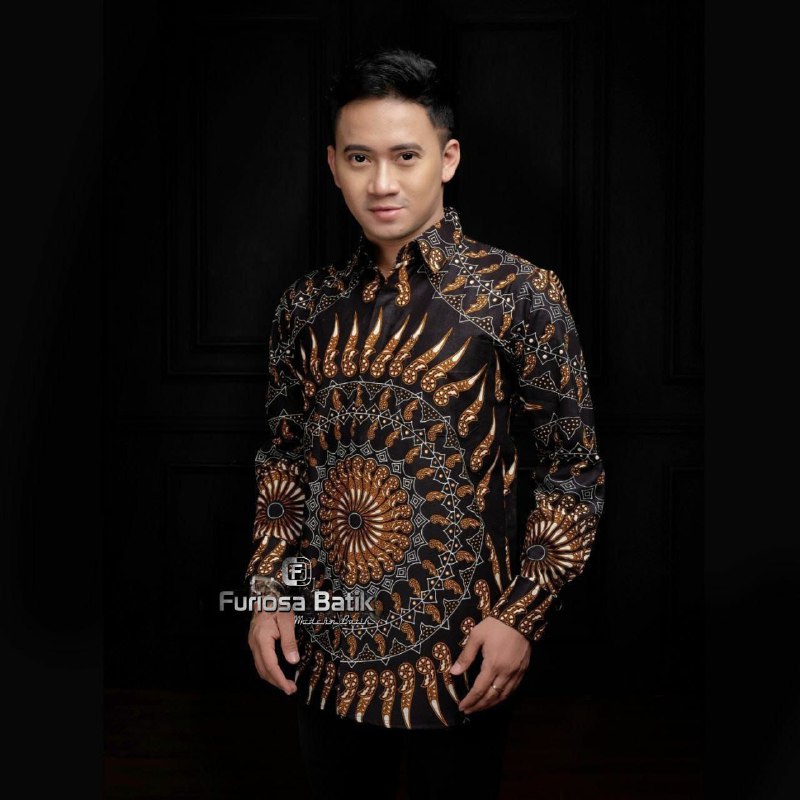 Batik Pria Lengan Panjang BATIK NAKULA HRB026 motif KERATONAN Kode 002 size M L XL XXL Reguler