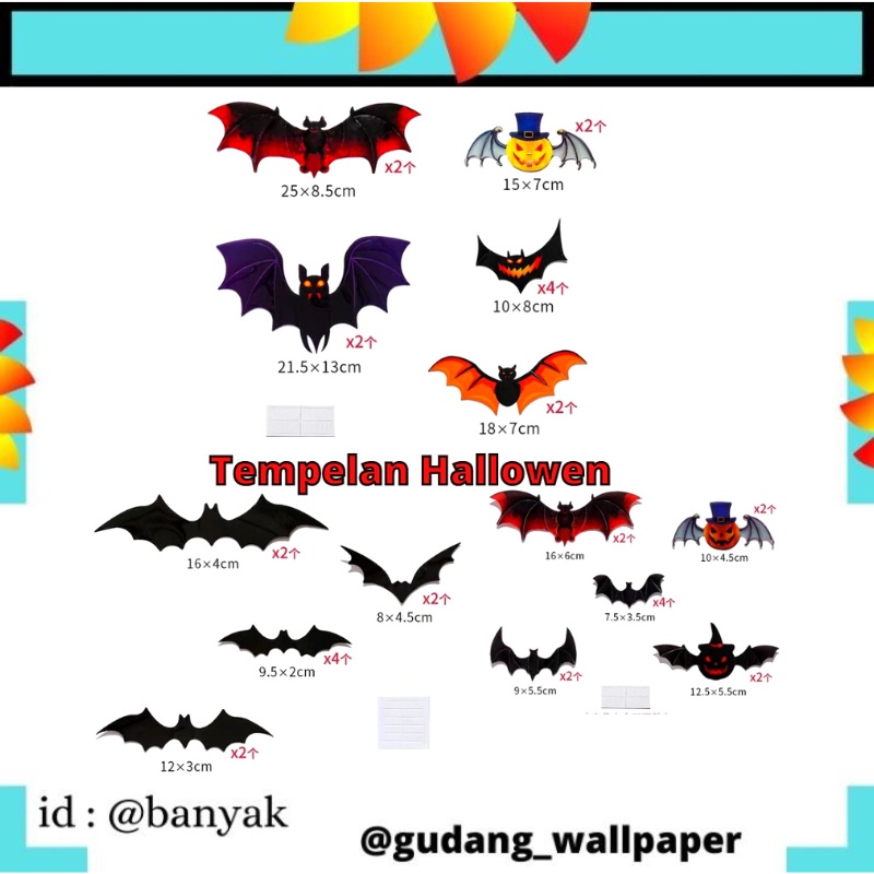 WALLSTICKER WALSTIKER WALSETIKER PUMKIN KELELAWAR HITAM KUNING HALOWEN HELLOWEEN HALLOWEN HELLOWEN HELOWEEN LABU ORANGE TEMPELAN KULKAS KACA KAMAR ANAK CEWEK COWOK BAGUS MURAH KEREN