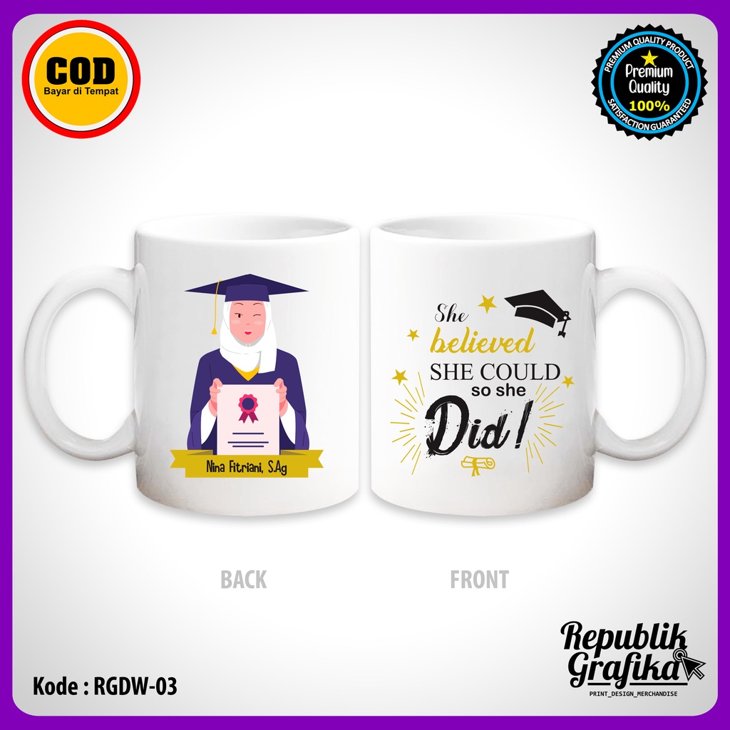 (TANPA PO) MUG KADO WISUDA CUSTOM FOTO DAN TULISAN SOUVENIR CANTIK HADIAH WISUDA - RGDW-03