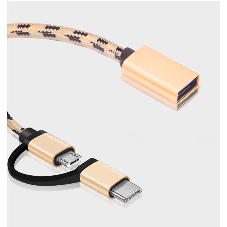 2 In 1 OTG Transfer Wiring USB To Micro USB Type C Braided Nylon Cables Data Sync Converter Electronic Accessories