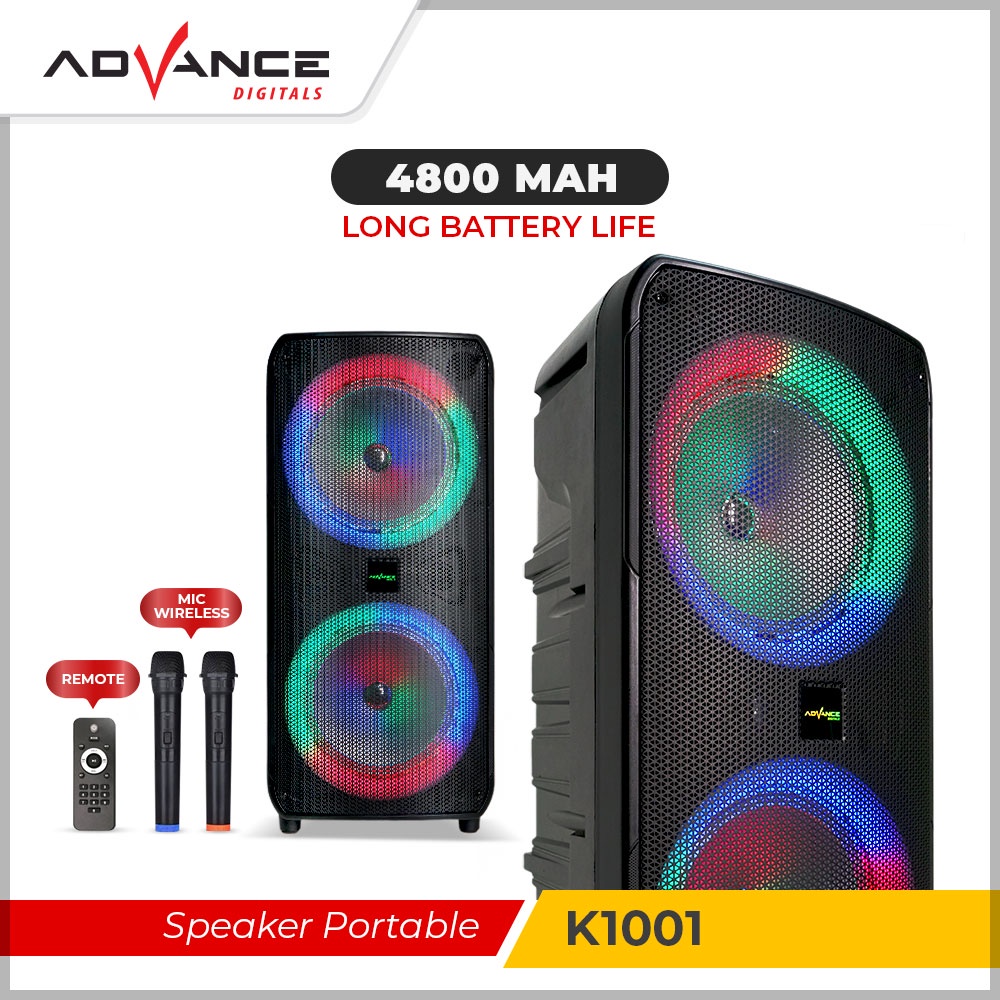 Speaker Bluetooth Portable Wireless Advance K 1001 - Double 10" Garansi Resmi