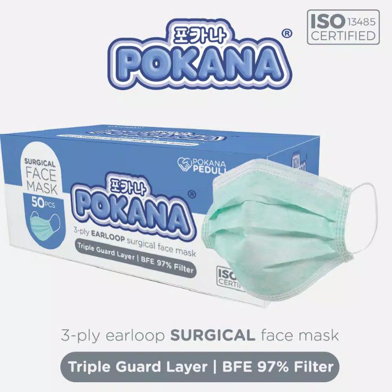 Pokana Adult earloop Surgical 3 ply - box isi 50 pcs