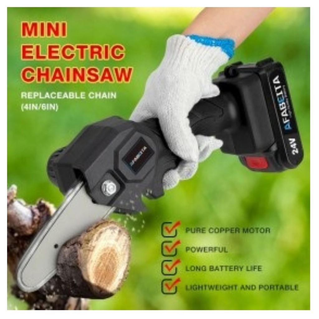 Gergaji Mesin Portabel Cordless Chainsaw Rechargable 24V Tanpa Kabel 111138