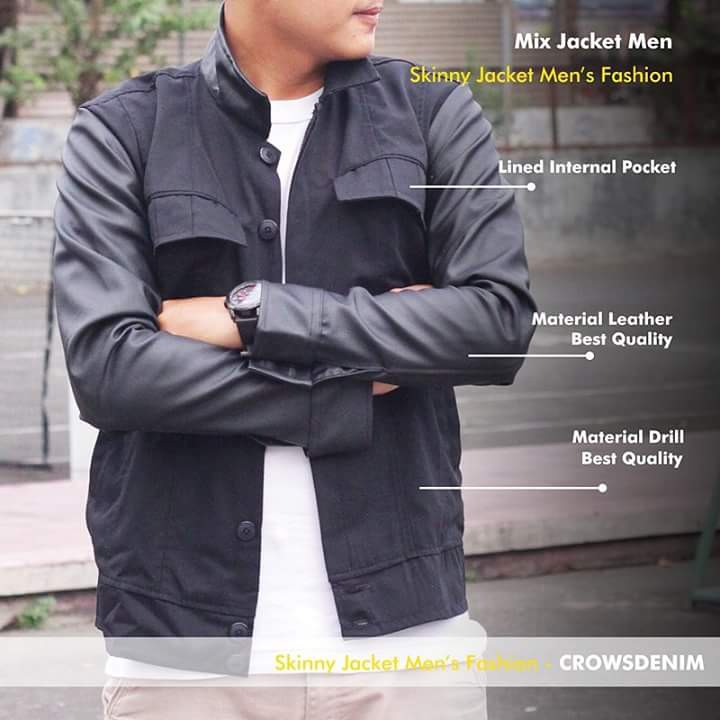 JAKET COWOK, JAKET PRIA, JAKET KOMBINASI KOREAN STYLE, JAKET ORI CROWS DENIM MURAH, SK80