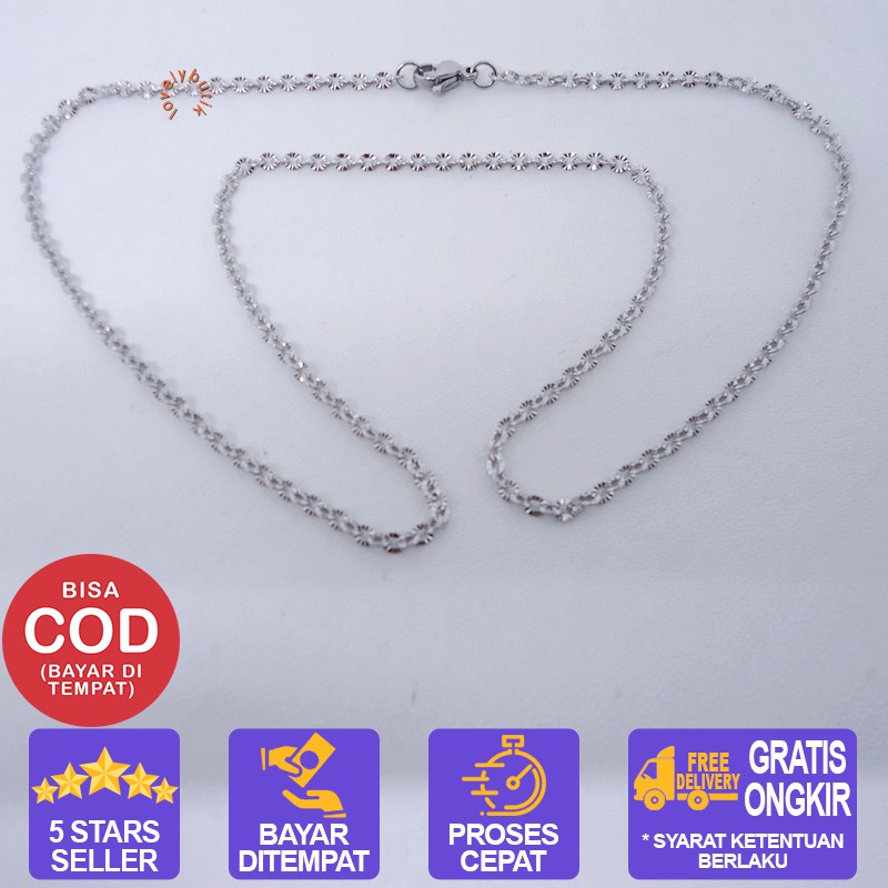 Lovelybutik Rantai Kalung Titanium Nori Donat diamter 0,5cm Panjang 45 cm