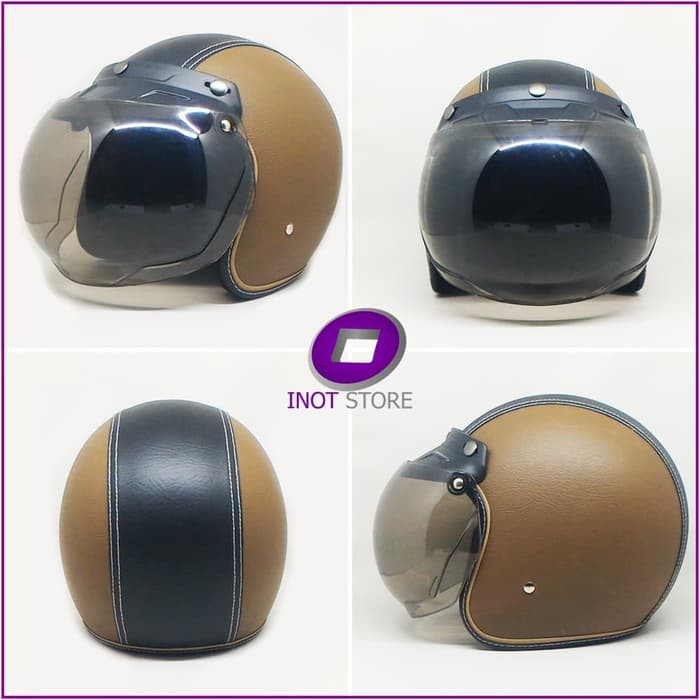 HELEM HELM HELMET MOTOR CLASSIC KLASIK RETRO KULIT BOGO SNI DEWASA - Cokelat