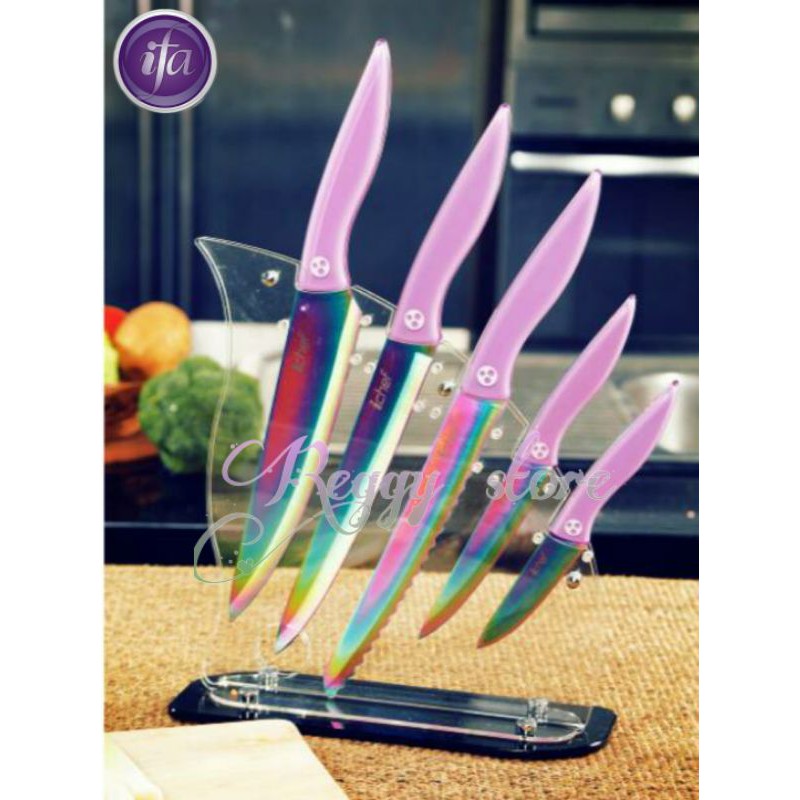 Pisau Dapur iChef 6in1 Ungu / knife set ichef  6in1 / titanium rianbow knife