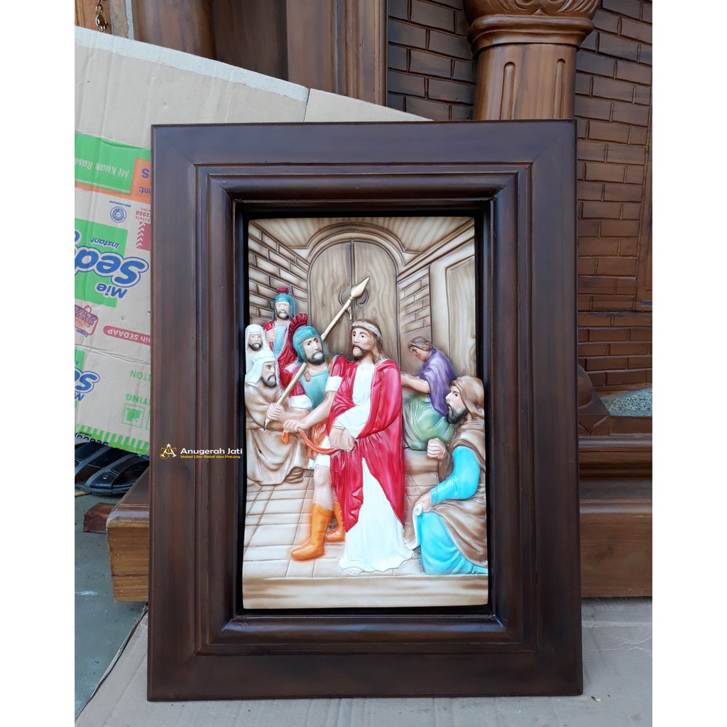 14 Relief Jalan Salib Kayu Jati