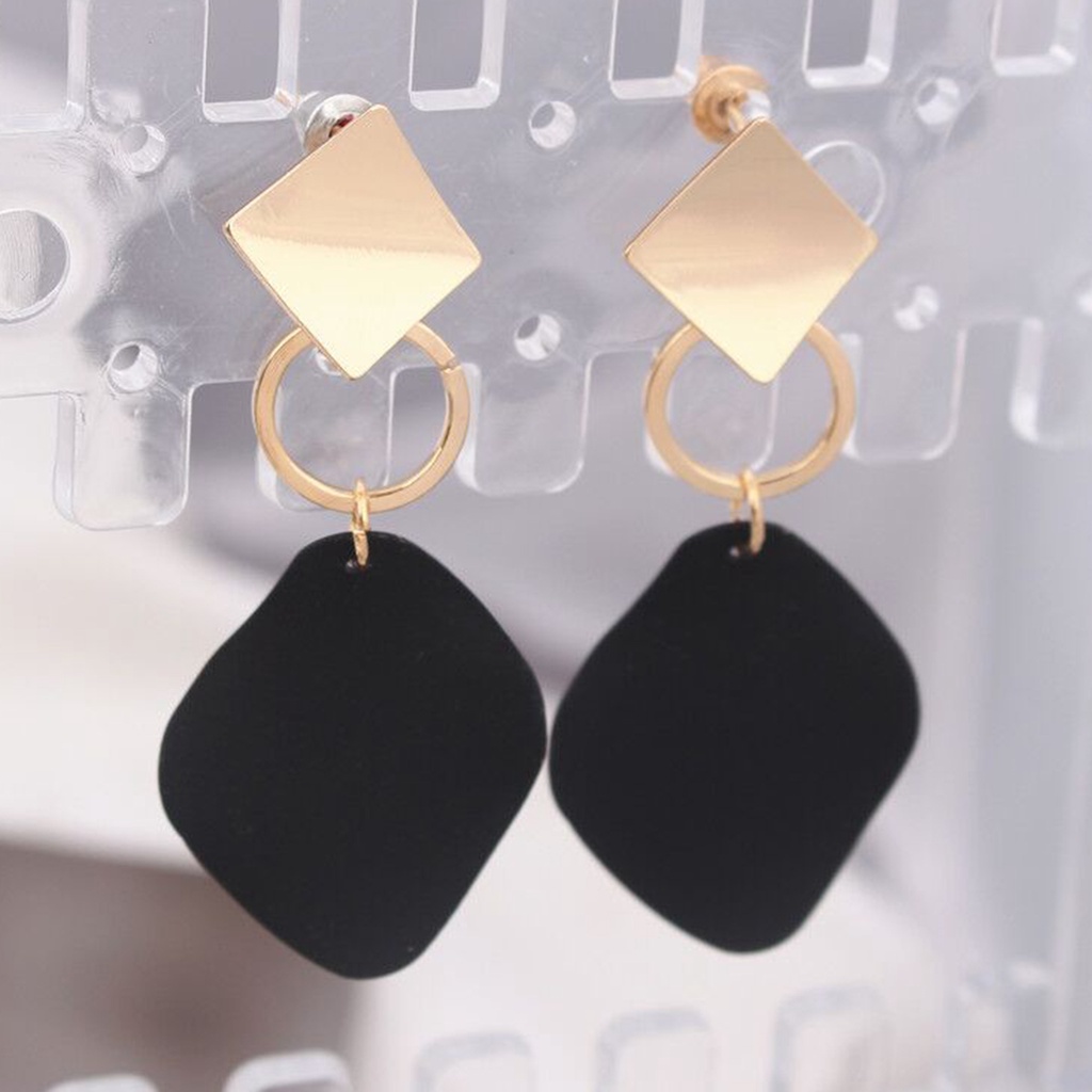 Hu Hu Hu Hu Hu Alat Bantu Pasang Kacamata♡ 1 Pasang Anting Bentuk Belah Ketupat Warna Kontras Bahan Alloy Tahan Lama Untuk Wanita