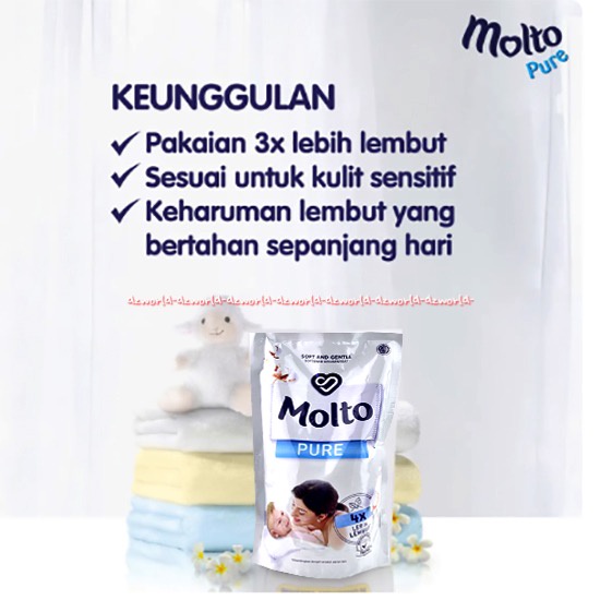 Molto Pure Pouch 650ml Soft and Gentle Molto Pelembut Untuk Baju Pakaian Bayi Anak Mollto Ultra Pure Kemasan Putih