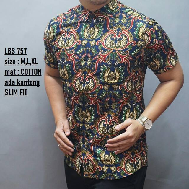 BAJU KEMEJA BATIK SLIMFIT PRIA LENGAN PENDEK CASUAL FORMAL KERJA KANTOR UNDANGAN LBS 757