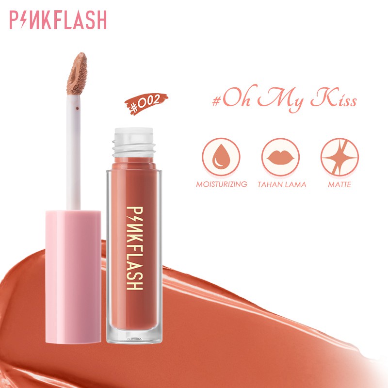 PINKFLASH Lembut Tahan Matte Lipstik Lama Pelembab Pigmentasi Tinggi O02 1 Piece