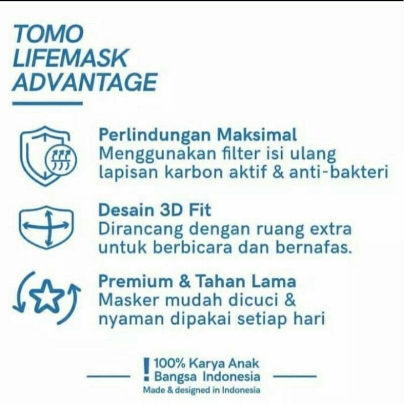 Masker Tomo Life Mask TNI POLRI V3 Filter N95 Karbon Aktif Bebas Nafas