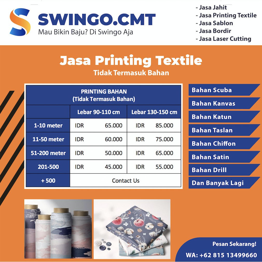 

Jasa Custom Printing Textile, Bahan Per Meter