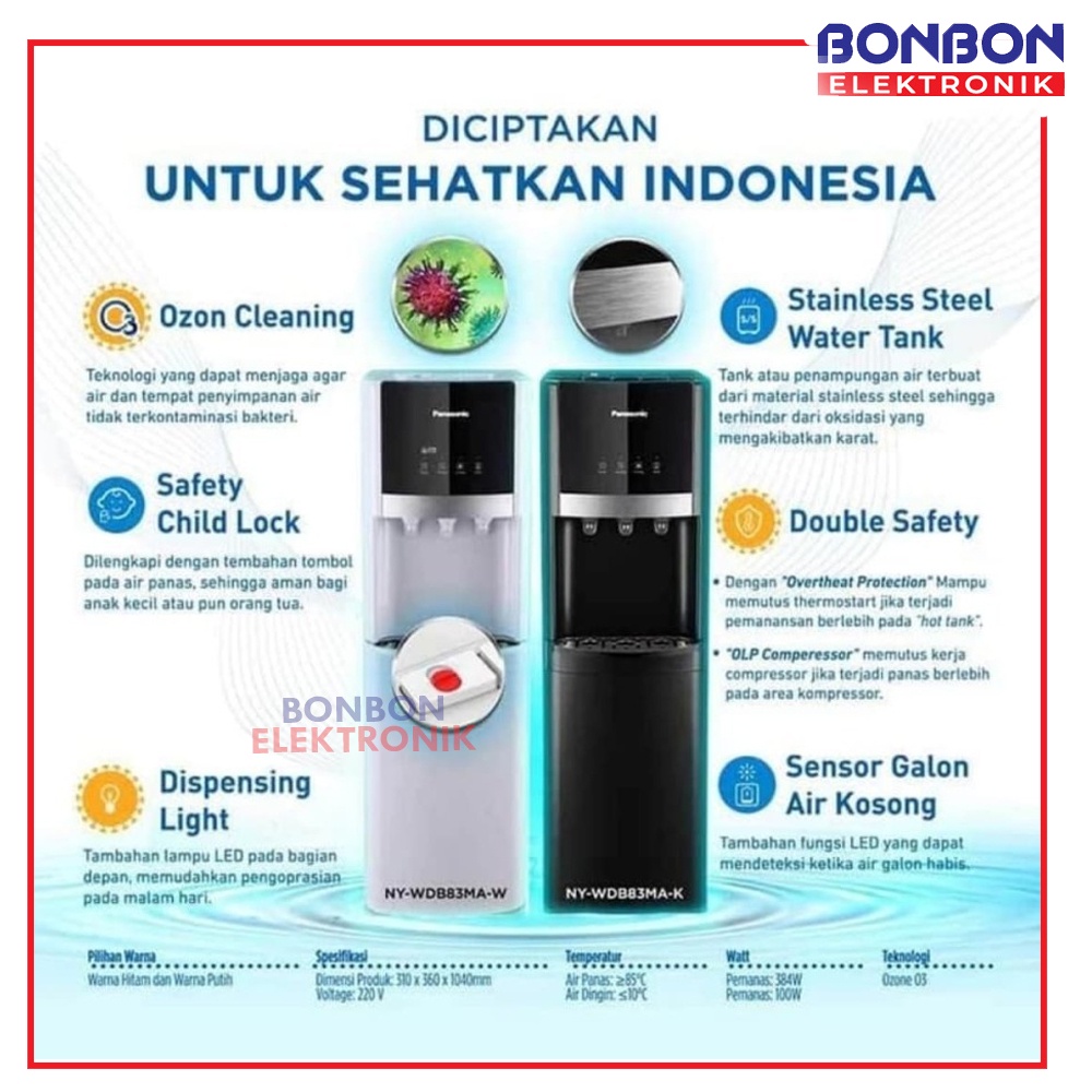 [GOSEND/GRAB] Panasonic Dispenser Galon Bawah NY-WDB83MA-K/W + Ozone Cleaning Tech