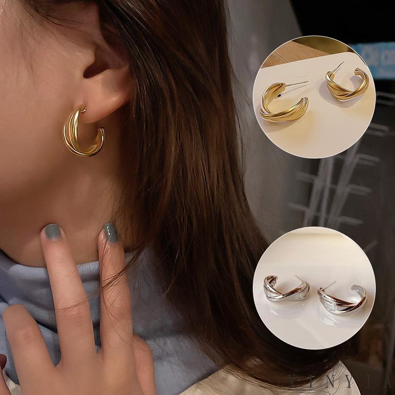 Anting Bentuk Geometris Bahan Logam Untuk Wanita