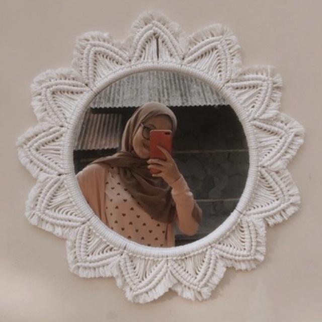 Macrame mirror cermin bulat aesthetic macrame cermin
