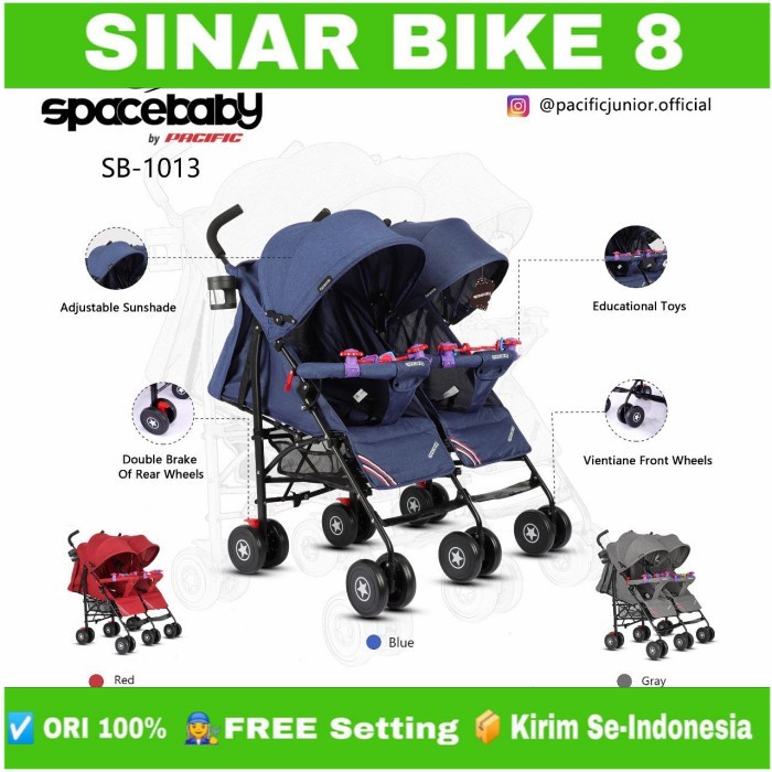 Kereta Dorong Bayi Baby Stoller SPACEBABY SB 1013 Kembar-Twins By Pacific