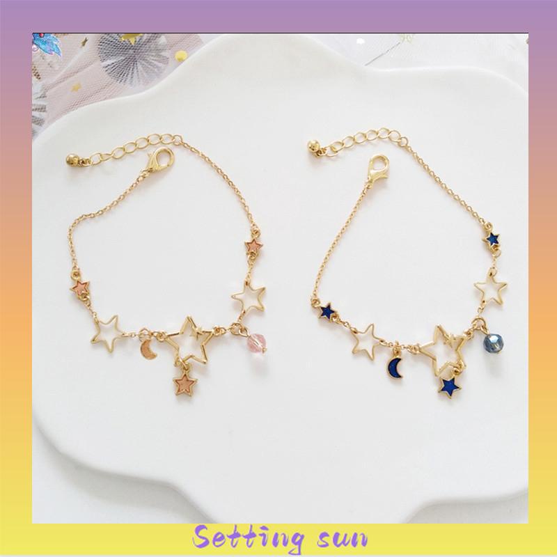 Korea Bintang Gelang Bulan Lucu Liontin Gelang Wanita Fashion Perhiasan Aksesoris TN