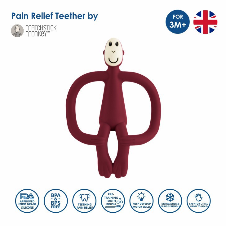 Matchstick Monkey - Teether Baby - Teething Toy Bayi - Gigitan Gusi Anak Bayi - Sikat Gigi Mainan-Claret