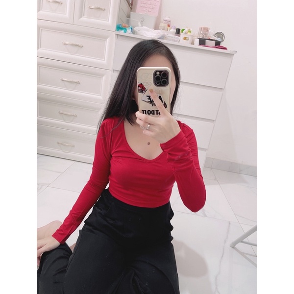 Croptop lowback lengan panjang wanita | atasan low back long sleeve blouse | lengan panjang atasan wanita | croptop korean fashion wanita | aquarius boutique 89