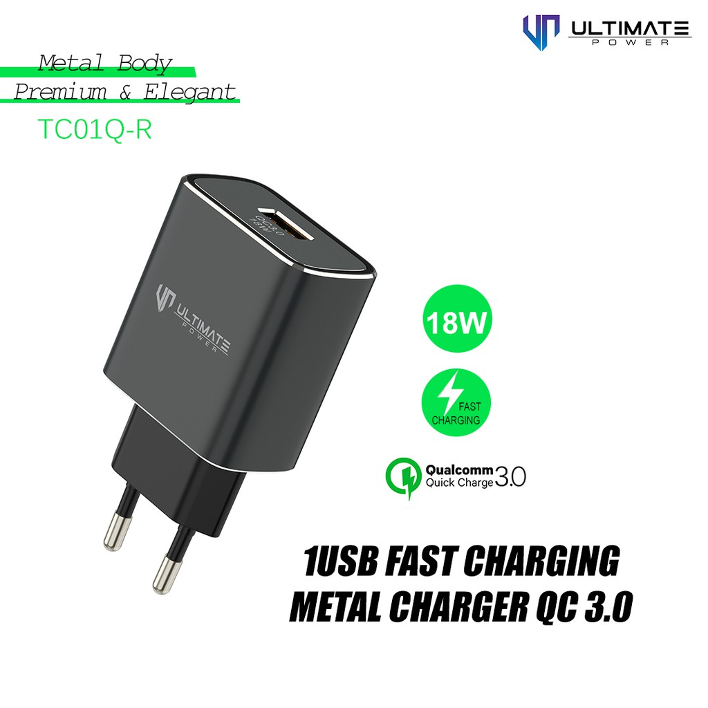 Adapter QC 3.0 Fast Charging Ultimate 1USB Fast Charging Metal Charger QC 3.0 Original100%