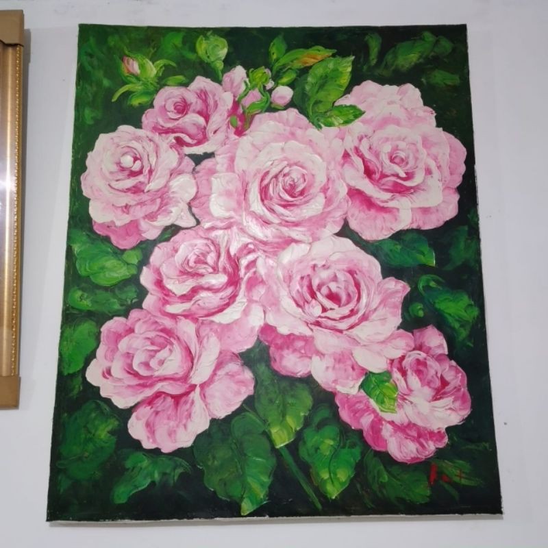 Lukisan Bunga Rose Bingkai Besar